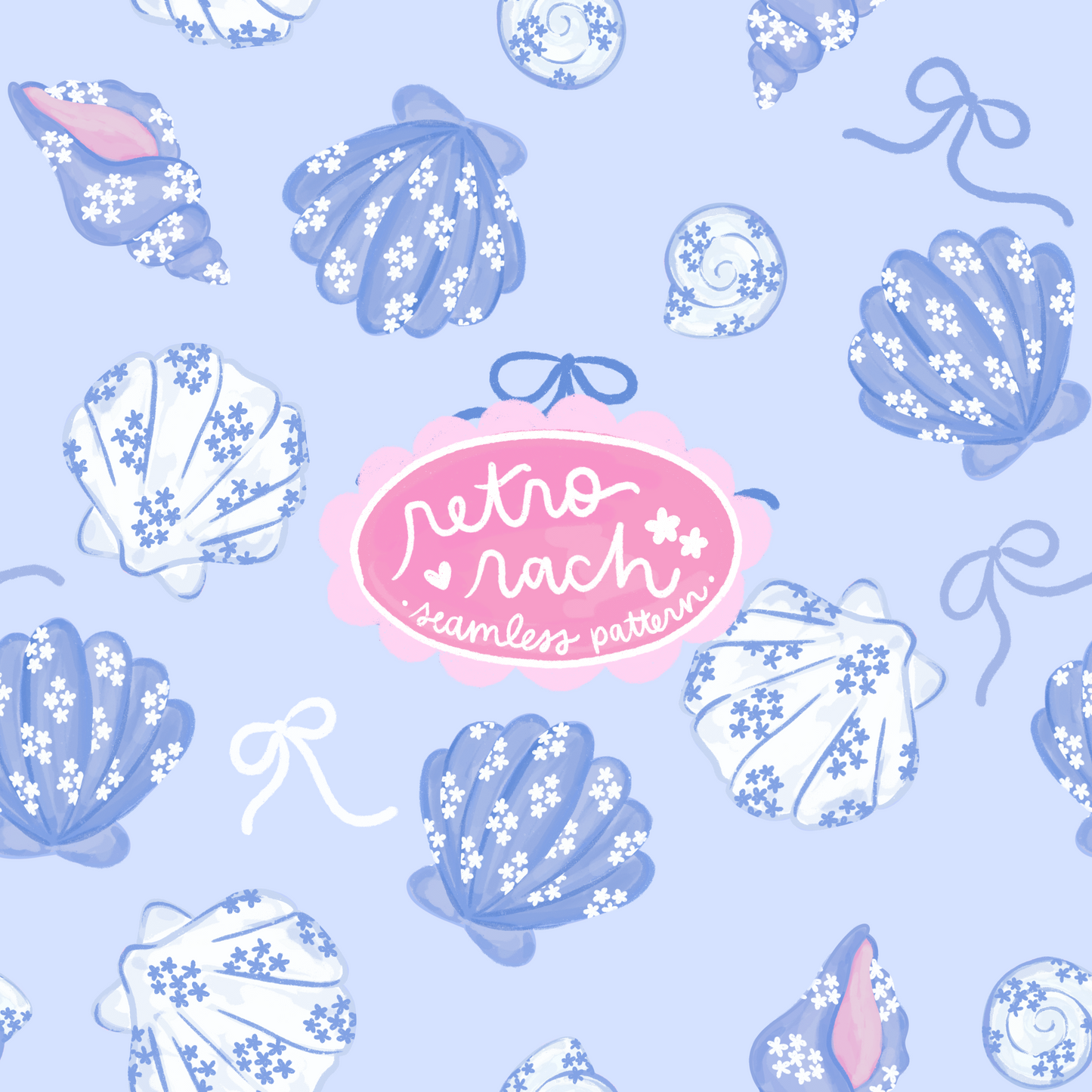 Blue Coquette Seashells Seamless Pattern