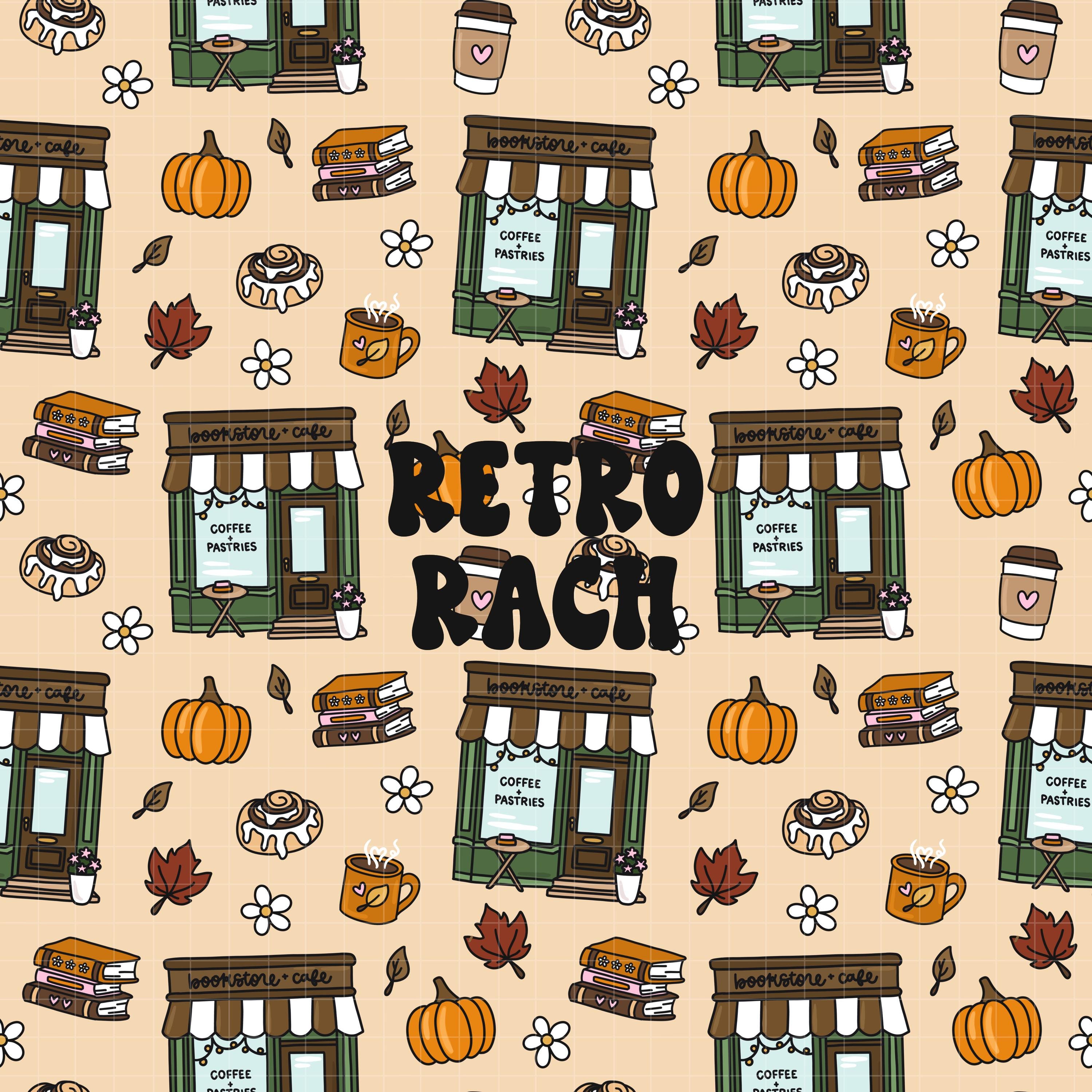 Cozy Fall Bookstore Seamless Pattern – Retro Rach