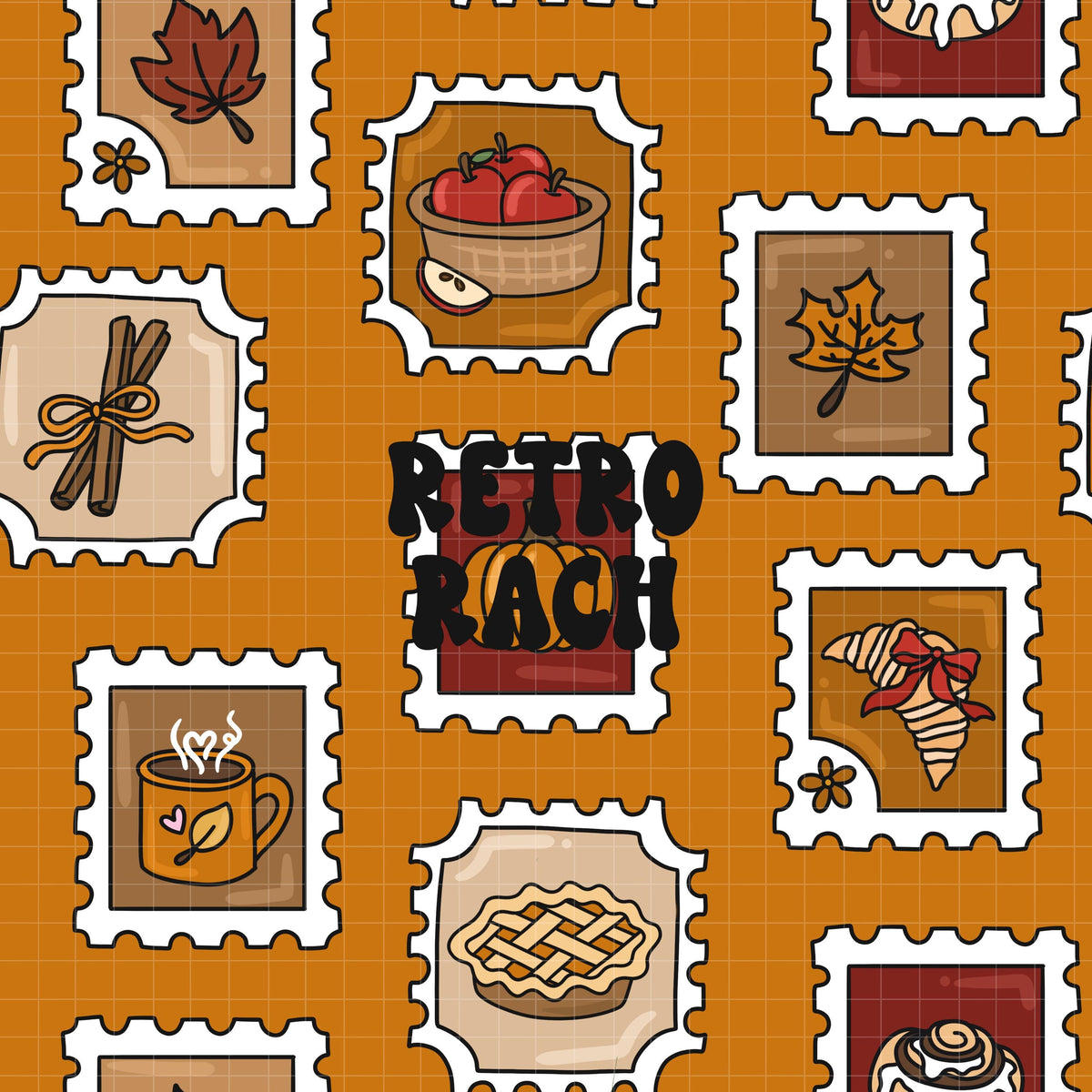 Cozy Fall Stamps Seamless Pattern – Retro Rach