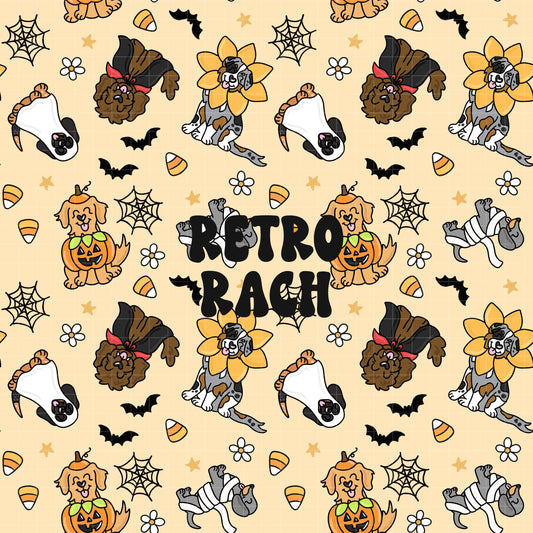 Spooky Dogs Seamless Pattern - Yellow