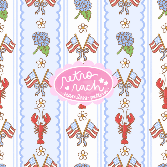 Coastal Americana Cottage Seamless Pattern