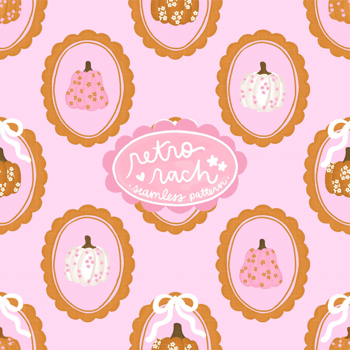 Coquette Pumpkins and Bows Seamless Pattern – Retro Rach
