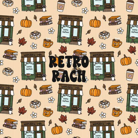 Cozy Fall Bookstore Seamless Pattern