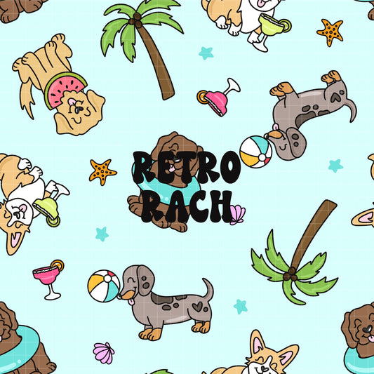 Summer Dogs Seamless Pattern