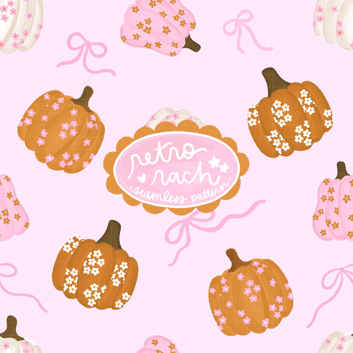 Coquette Fall Pumpkins Seamless Pattern – Retro Rach