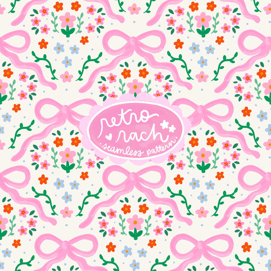 Summer Wildflowers & Bows Seamless Pattern