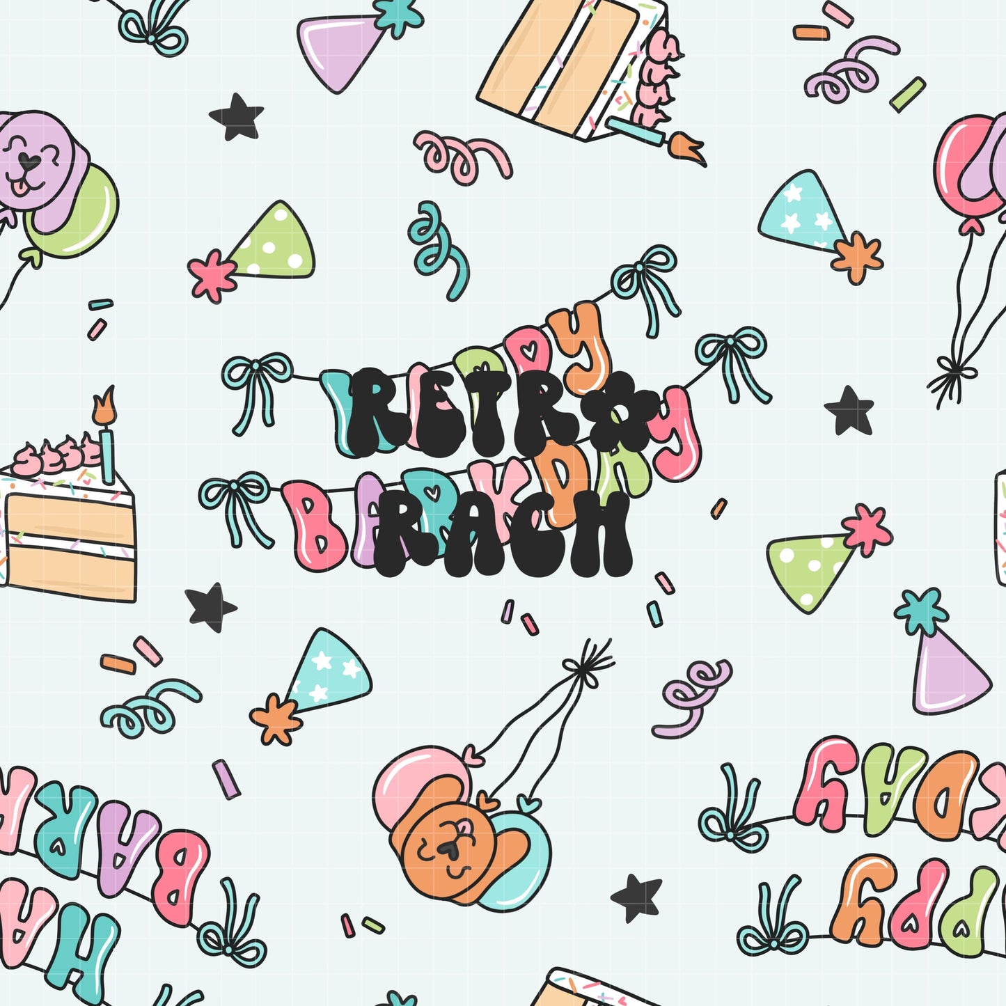 Happy Barkday Seamless Pattern - Blue