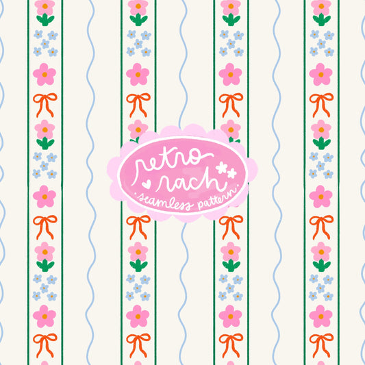 Summer Wildflower Stripes Seamless Pattern