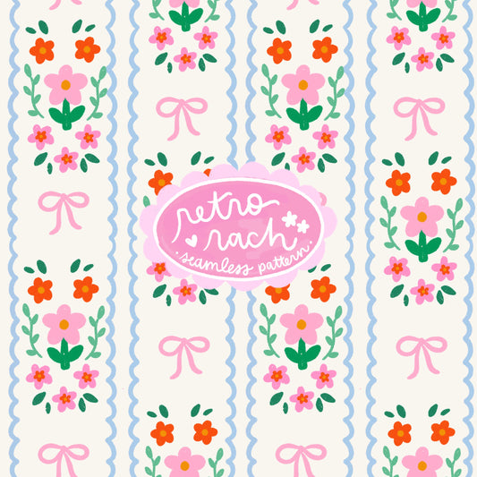 Summer Wildflowers & Bows Seamless Pattern